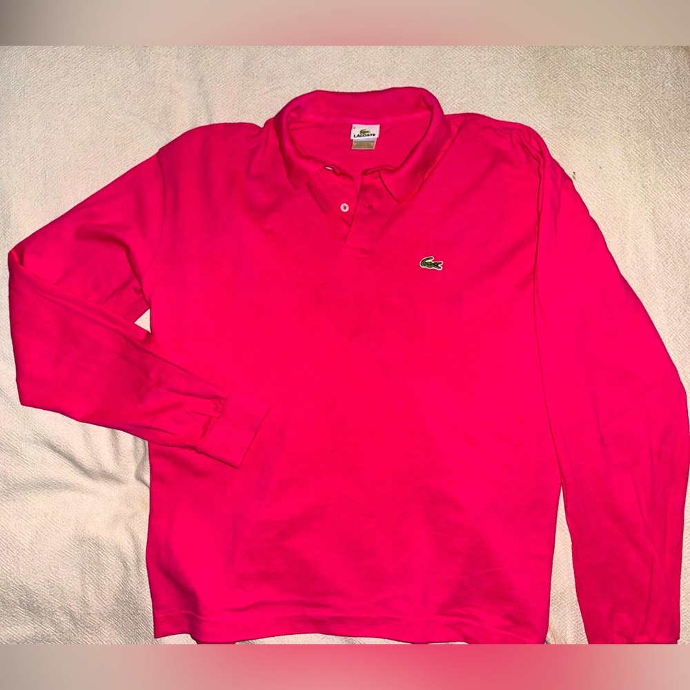 Lacoste Pique Pink Polo Long Sleeve Size 8